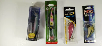 Lote de 4 señuelos de cebo de manivela Cotton Cordell Lindy Darter Vicious Glo Pro Deep Diver  Foto 1 de 4