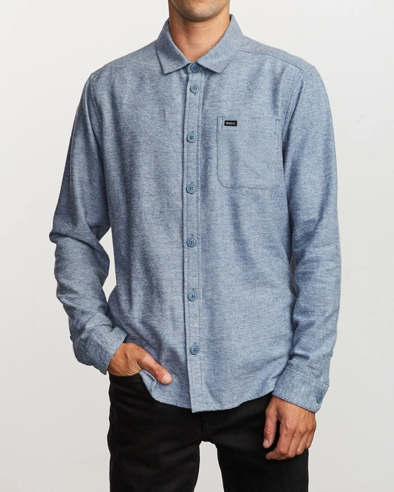 RVCA Men's L/S Button Up Flannel BLACK SAND - CNB - Small -