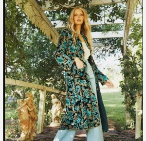 Chasing Unicorns Limited Edition.Turquoise Velvet Jacket Roadhouse Blues Duster - Picture 1 of 3