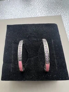 Genuine pandora sparkle pink hearts earrings 27mm RRP £70 - Picture 1 of 3