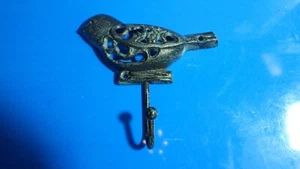 aged greened metal look sparrow small bird coat key jewelry hat hook  5 X 4 7/8" - Picture 1 of 3