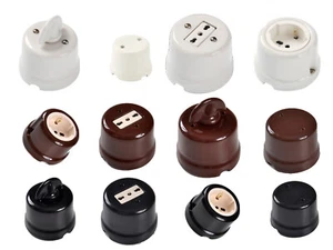 Presa Deviatore Interruttore Scatola Porcellana Vintage per Impianti Elettrici - Foto 1 di 1