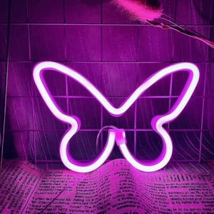 2 Pcs Butterfly Neon Signs Colorful LED Wall Hanging Night Lamp Home Decor USB - Picture 1 of 13