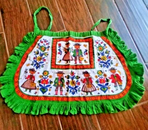 Vintage 70s Kolf Austrian Folk Art Half Apron Ruffles Straps Retro Cottage Core - Picture 1 of 10
