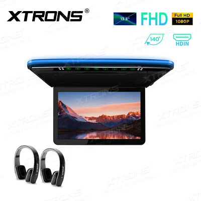 XTRONS 2PCS IR Kopfhörer+Auto 13,3" HDMI MONITOR DECKENMONITOR FLIP DOWN USB SD - Bild 1 von 4