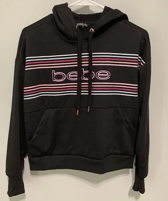 Chaqueta pulóver con capucha deportiva Bebe para mujer talla pequeña logotipo a rayas negras Foto 1 de 3