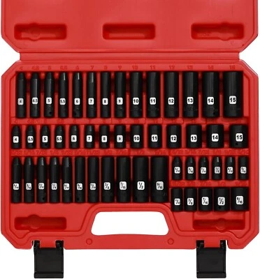 50PCS 1/4"Drive Deep and Shallow,6-Point Master Impact Socket Set,CR-V,SAE/Metri - Image 1 of 4