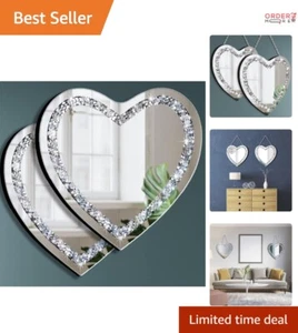 Heart Shaped Silver Glass Mirror 12x12in 2 Pack Wall Decor Glam Home Accent - Picture 1 of 9