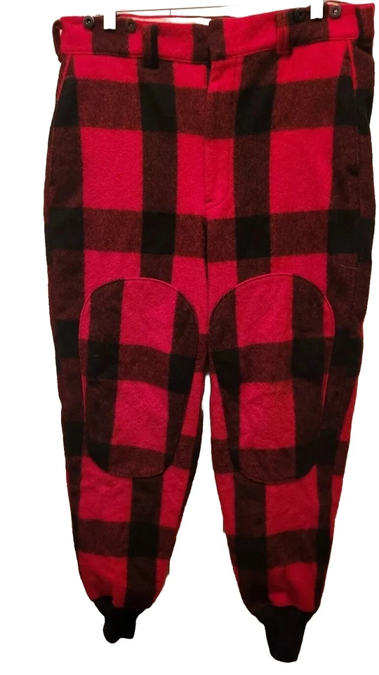 Pantalones de caza vintage Woolrich para hombre 36x30 lana a cuadros rojo/negro bolsillos Foto 1 de 4