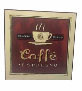Cafe Vinyl on Wood Plaque/Frame Home Decor Art Espresso Wall Picture 7x7" - Picture 1 of 4