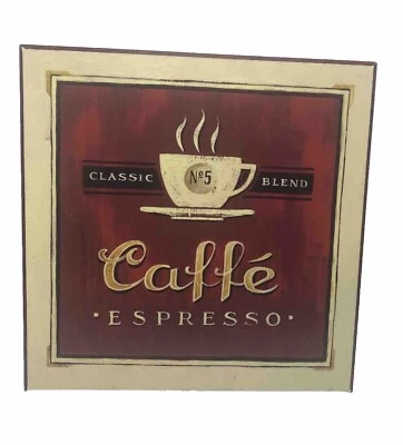 Cafe Vinyl on Wood Plaque/Frame Home Decor Art Espresso Wall Picture 7x7" - Image 1 of 4