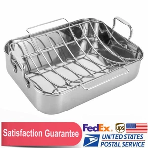 16.5 Inch Roasting Pan with Rack Stainless Steel Rectangular Turkey Roaster Pan - Picture 1 of 22