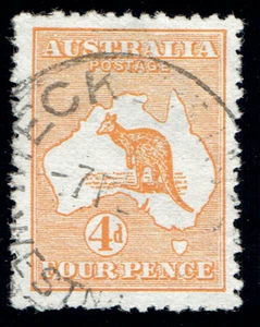 AUSTRALIA – 1913 – KANGAROO 4p Org – Sc #6 - Used VF CV $34 - Picture 1 of 2
