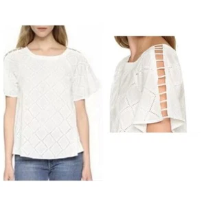 Madewell Embroidered Lattice Top Sz XS Women Peekaboo Shoulders White - Picture 1 of 11