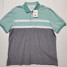 ALAN PAINE Sz XL Green Gray Striped Cotton Short Sleeve Men's Polo T-Shirt NWT