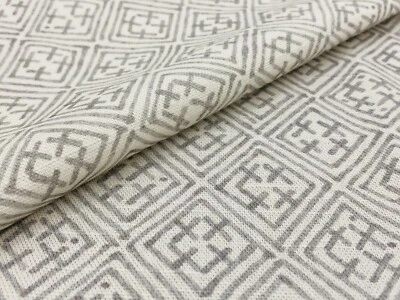Thibaut Asian Geometric Linen Print Uphol Fabric- Laos / Grey 2.75 yd F972619 - Image 1 of 4