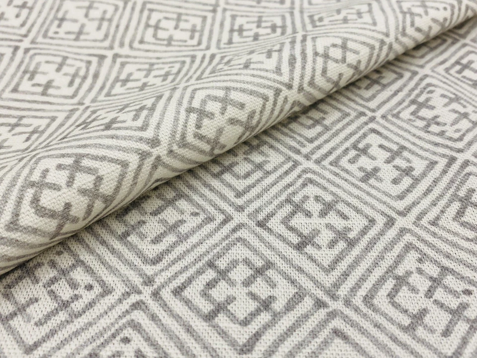 Thibaut Asian Geometric Linen Print Uphol Fabric- Laos / Grey 2.75 yd F972619 - Image 1 of 4