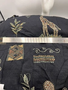 Vintage African Screen Print Rayon Fabric Black Textured 164x52 in Flowing Silky - Picture 1 of 6
