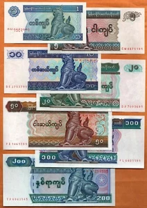 Juego de billetes MYANMAR BIRMANIA 1995-2004 UNC: 1,5,10,20,50,100,200 Kyats P-69-74,78 - Imagen 1 de 8
