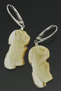 Genuine BALTIC AMBER White Egg Yolk Silver Dangling Earrings 3.6g 200618-33 - Picture 1 of 4