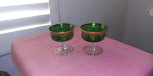 Melrose Green Gold Encrusted by Tiffin-Franciscan A Pair Of Sherbert Glasses - Picture 1 of 3