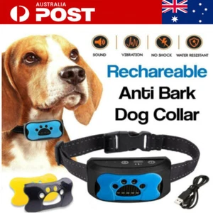 Rechargeable Anti Bark Dog Training Collar Sound Vibrate Automatic Stop Barking - Picture 1 of 12