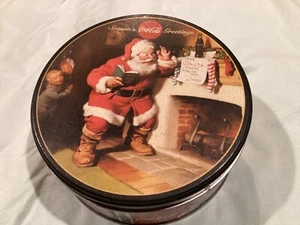 Coca Cola co. Christmas Holiday Santa Round Tin 6”Wx2.5”Deep Vintage 1996. - Picture 1 of 7