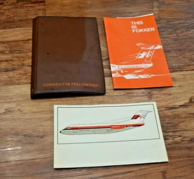 Rare Fokker F28 Fellowship wallet / folder + brochure + card Airline Memorabilia - Image 1 of 4