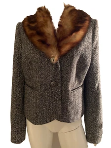 NEW Black Rivet winter jacket blazer wool blend black white brown faux fur 12 - Picture 1 of 11