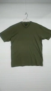 Van Heusen Men L Barge Green Stretch V-Neck T-Shirt Striped EUC - Picture 1 of 5