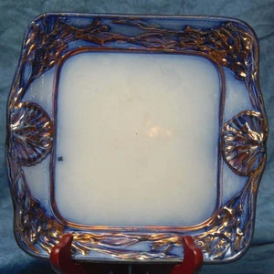 Staffordshire 9" 1800s Flow Blue Copper Lustre Platter in Top Zustand - Bild 1 von 2