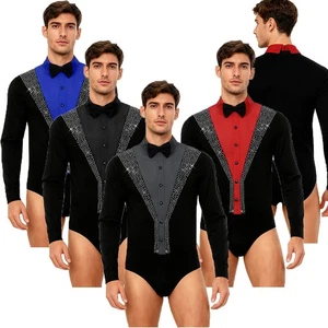 Men Leotard Performance Jumpsuit Lyrical Dance Shirt Samba Bodysuit Dancing - Picture 1 of 40