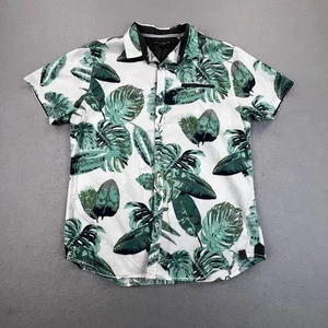 Free Planet Shirt Womens XL White Green Leaf Print Button Up Short Sleeve Casual - Picture 1 of 9