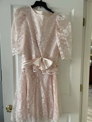 Lovely Vintage Vivana Pink Gown, Sheer/Slip, Lined, Lace Trim, Size M - Image 1 of 4