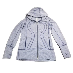 Lululemon Stride Jacket Women Size 8 Light Blue Heathered Full Zip Hooded Yoga - Picture 1 of 5