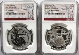 NGC PF70UC PF70REV 2019 Britannia britannica argento set monete da collezione - Foto 1 di 9