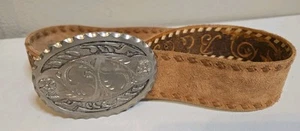Vintage Rockmount Denver, Colorado Buckle & Tooled Leather Belt "BECKY" Leng 36" - Picture 1 of 13