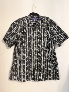 Saddlebred Shirt Men XL Black Short Sleeve Pocket Hawaiian Bamboo Leaves Cotton - Picture 1 of 15
