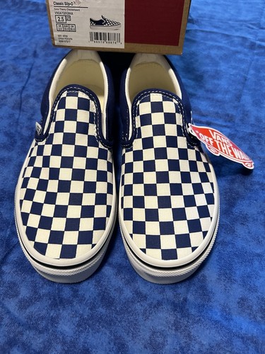 VANS Classic Scacchiera Slip On Gioventù Navy Bianco 2 5