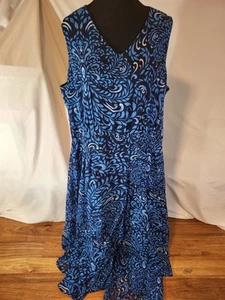 Jessica London Dress Womens Size 20W Black Blue Swirl Sleeveless Flowy Maxi - Picture 1 of 7