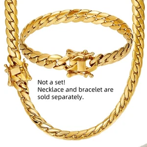 Edelstahl 8/10 mm vergoldet Miami Kubanische Kette Halskette oder Armband - Bild 1 von 12
