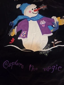 Quacker Factory Snowman Jacket Womens Size LARGE Velvet Embroidered Christmas - Picture 1 of 4