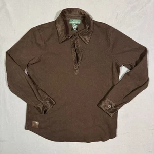 Lauren Ralph Lauren Top Womens Small Brown Suede Collar V-Neck Knit Pullover - Picture 1 of 6