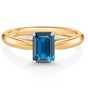 1.14 Ct Emerald Cut London Blue Topaz 10K Yellow and White Gold Solitaire - Picture 1 of 4