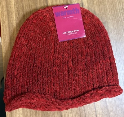 Liz Claiborne Accesorios Calidez Acogedor Cómodo Mujer Sombrero Rojo Nuevo con Etiquetas 9” En Través Foto 1 de 4