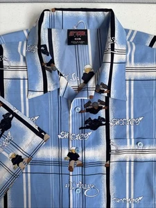 Lil’ Thug Herren XXL Streetwear Blau Schwarz Kurzarm Y2K Camp Hemd - Bild 1 von 10