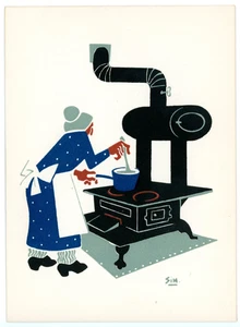 Le Poêle Folklore Québécois Série Canadienne LACIA Carte Postale Signée SIM - Picture 1 of 2