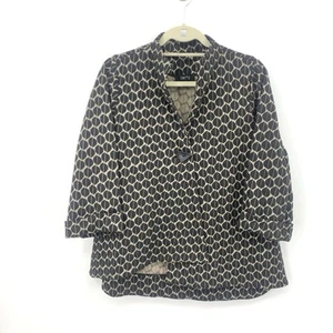 COMFY USA Women Size Medium Jacket 1 Button Top Black Brown Print 3/4 Sleeve - Picture 1 of 9