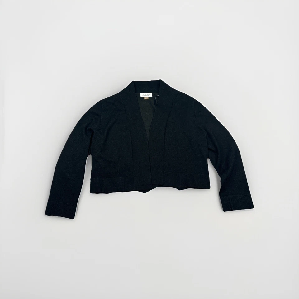 Suéter cárdigan recortado delantero abierto negro Calvin Klein para mujer talla M Foto 1 de 4