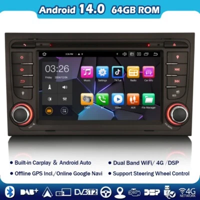 8 Kern Android 14 DAB+Autoradio Navi für AUDI A4 S4 RS4 B9 B7 Carplay WIFI TPMS - Bild 1 von 4